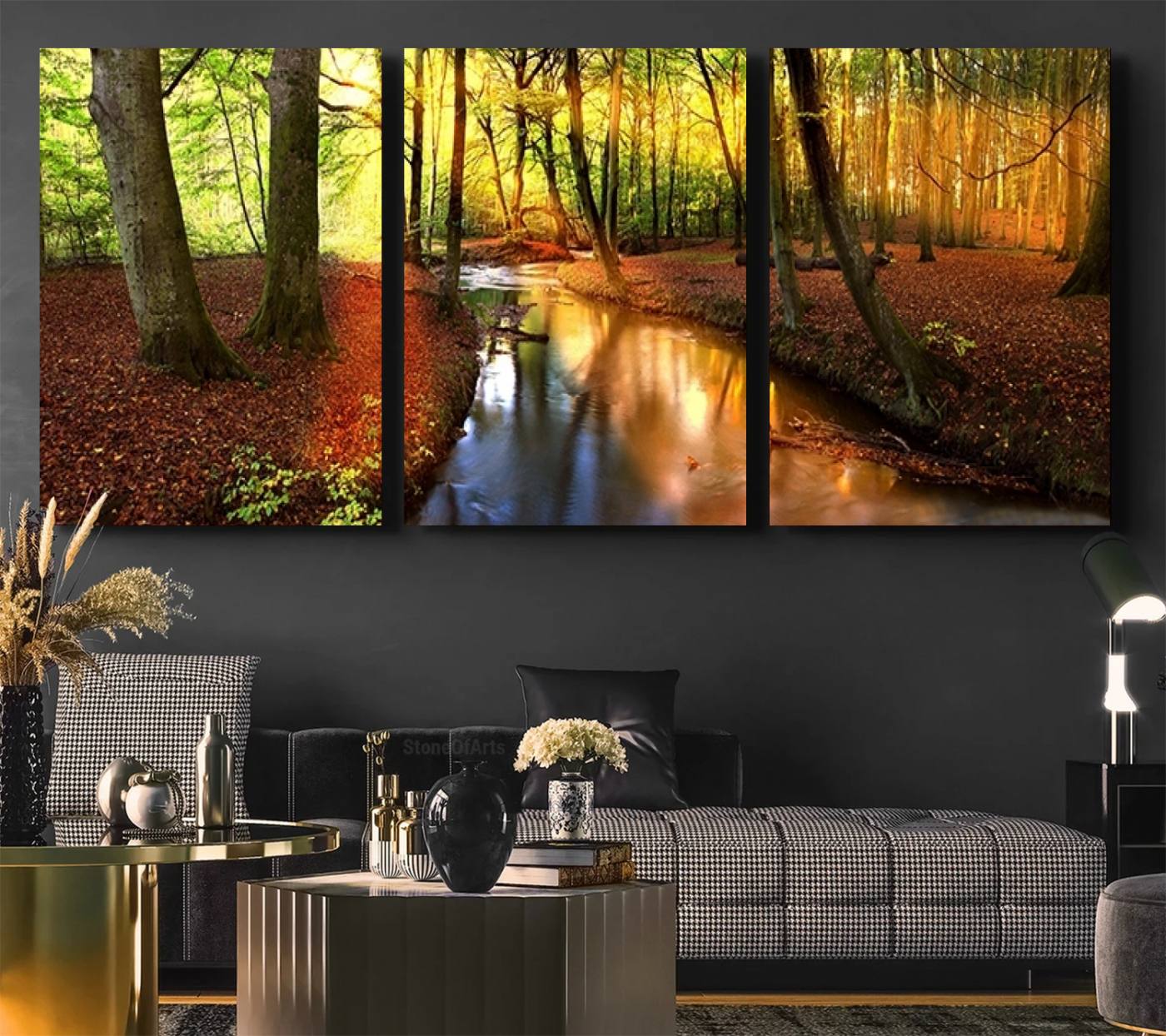 38124-MGV-CV-36X24-Wall Art Landscape Canvas Print Small River Inside Colorful Forest