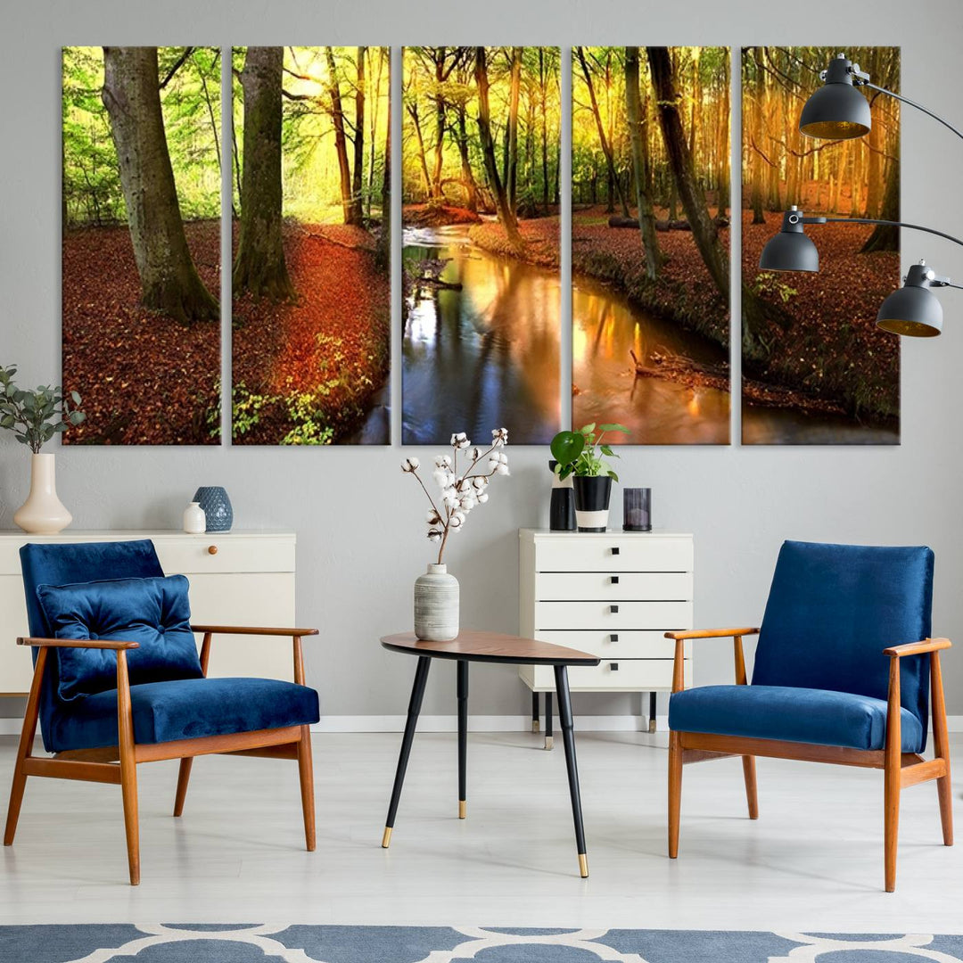 Wall Art Landscape Canvas Print Small River Inside Colorful Forest