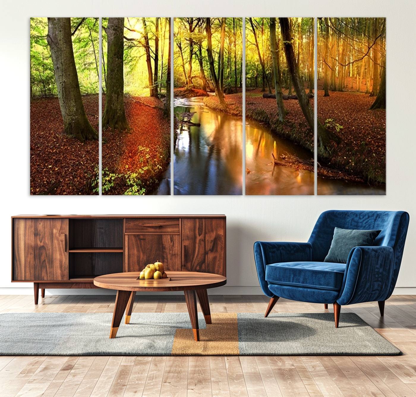 38124-MGV-CV-36X24-Wall Art Landscape Canvas Print Small River Inside Colorful Forest