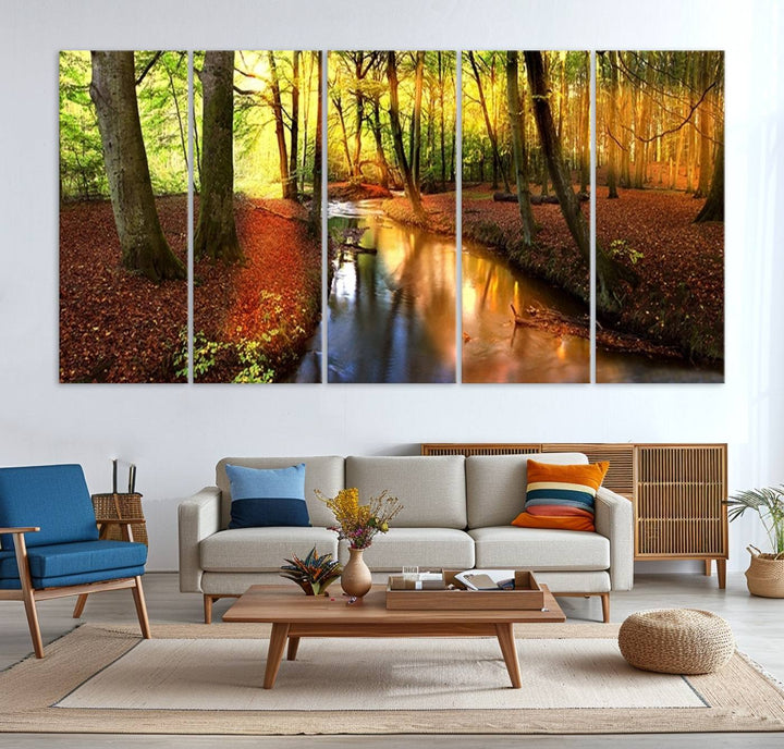 Wall Art Landscape Canvas Print Small River Inside Colorful Forest