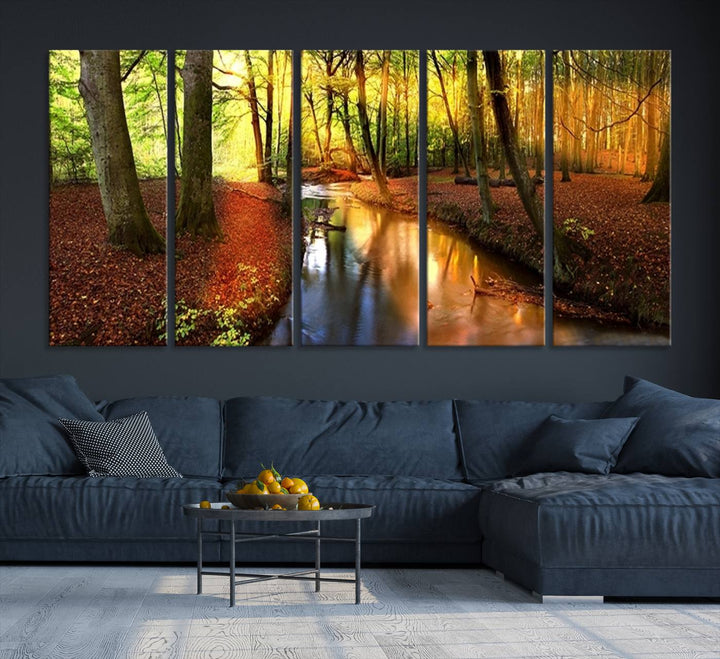Wall Art Landscape Canvas Print Small River Inside Colorful Forest