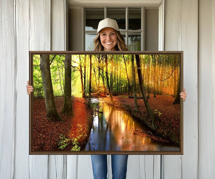 38124-MGV-CV-36X24-Wall Art Landscape Canvas Print Small River Inside Colorful Forest