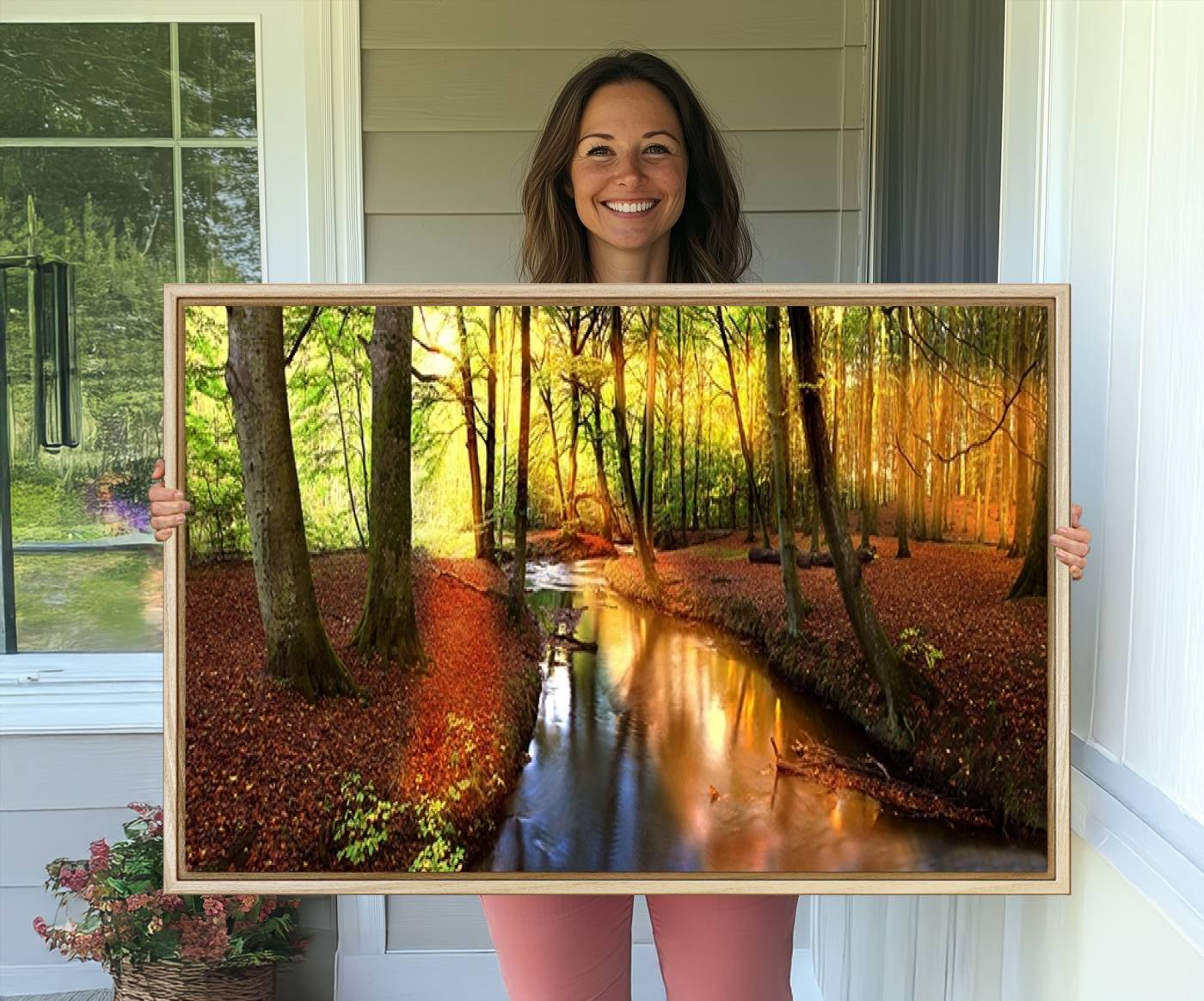 38124-MGV-CV-36X24-Wall Art Landscape Canvas Print Small River Inside Colorful Forest