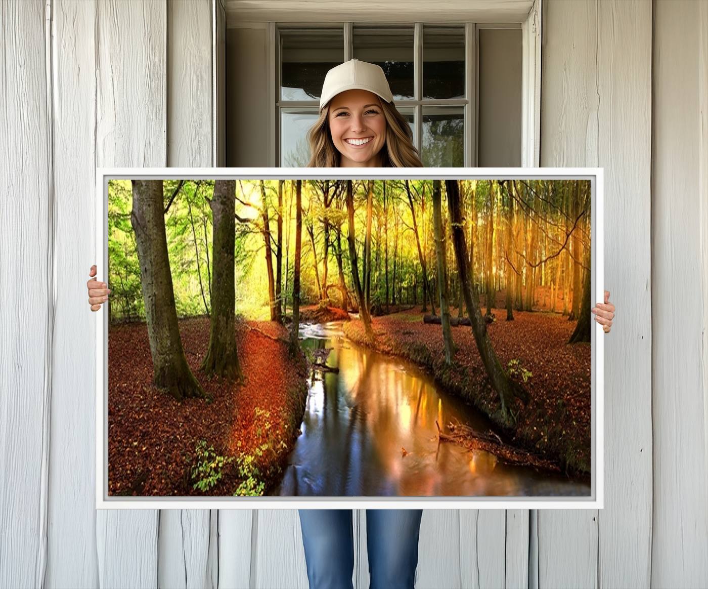 38124-MGV-CV-36X24-Wall Art Landscape Canvas Print Small River Inside Colorful Forest