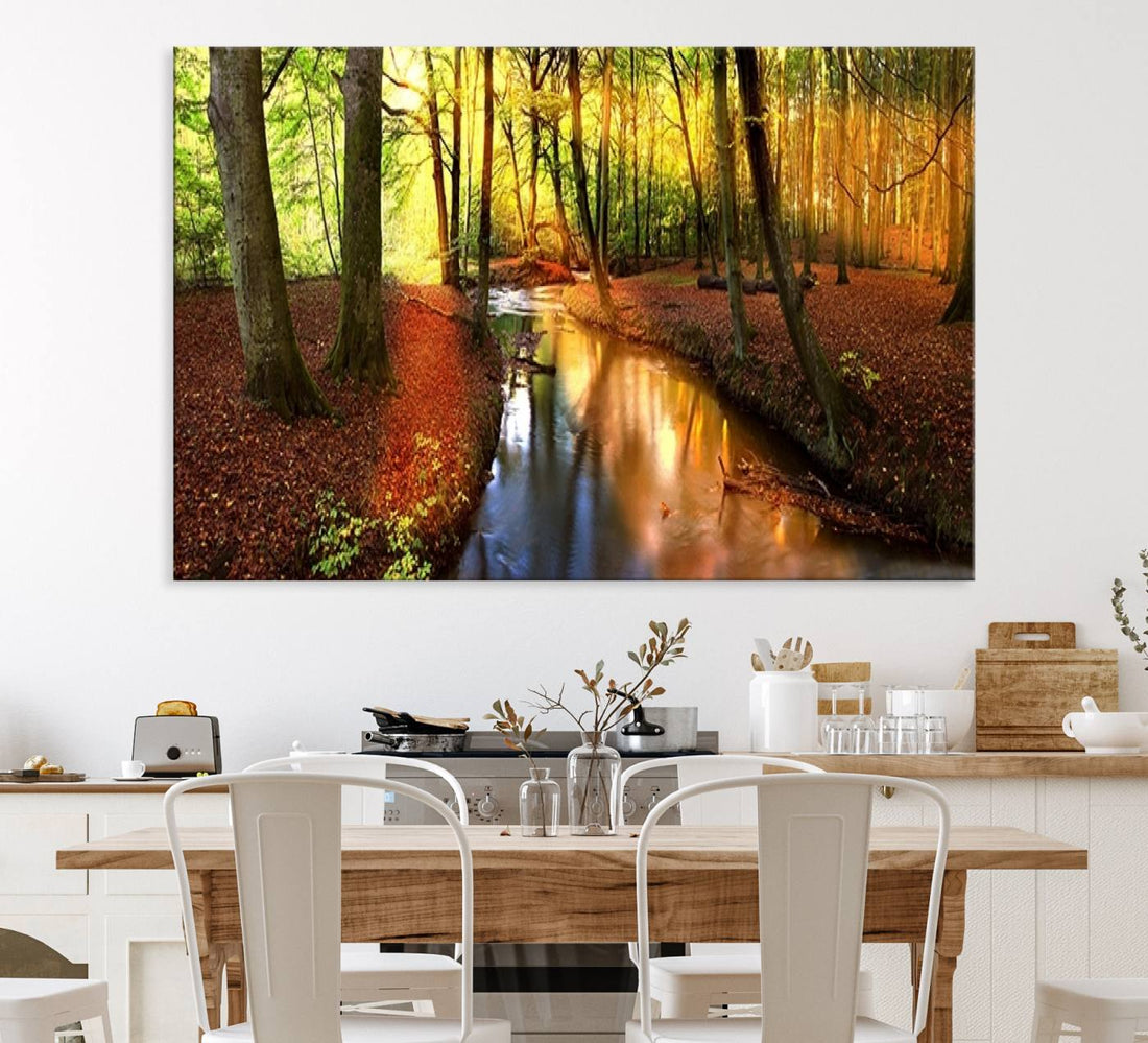 Wall Art Landscape Canvas Print Small River Inside Colorful Forest