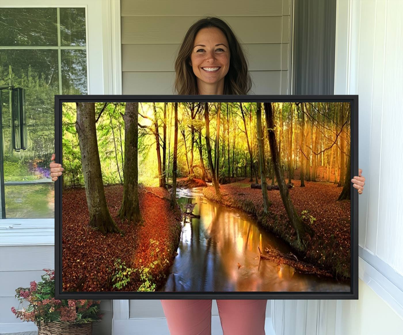 38124-MGV-CV-36X24-Wall Art Landscape Canvas Print Small River Inside Colorful Forest