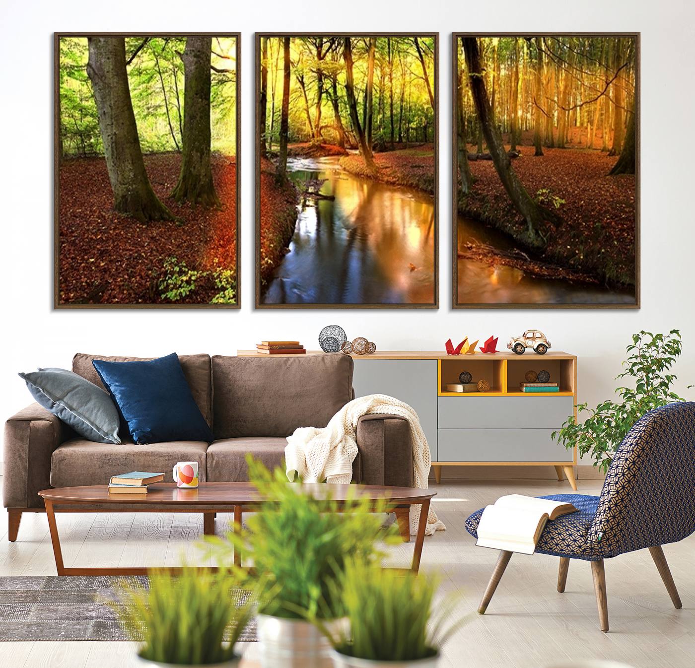 38124-MGV-CV-36X24-Wall Art Landscape Canvas Print Small River Inside Colorful Forest