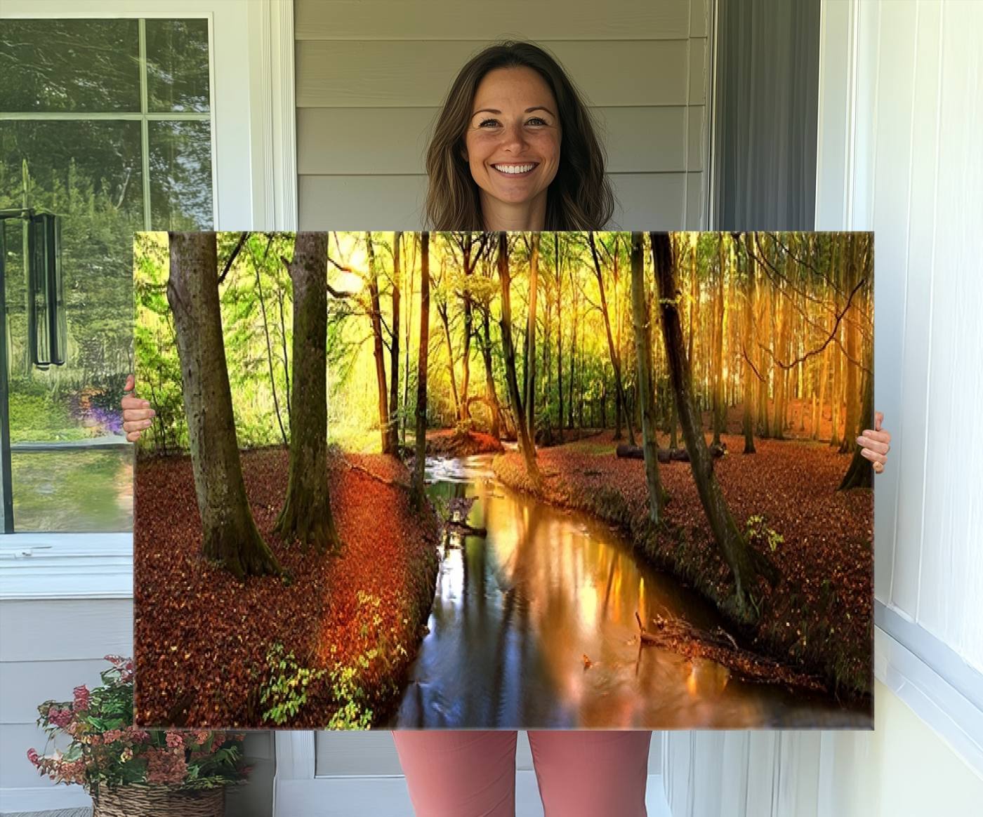 38124-MGV-CV-36X24-Wall Art Landscape Canvas Print Small River Inside Colorful Forest