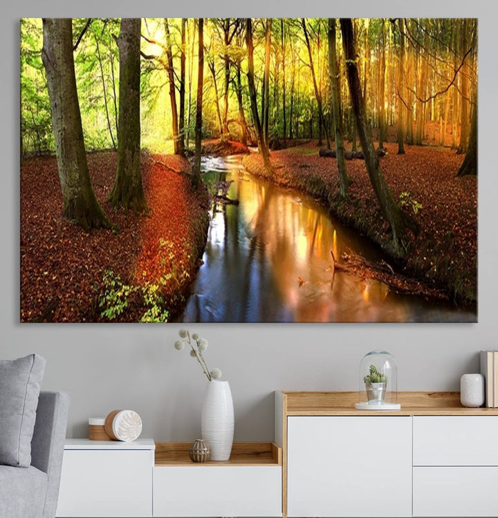 Wall Art Landscape Canvas Print Small River Inside Colorful Forest