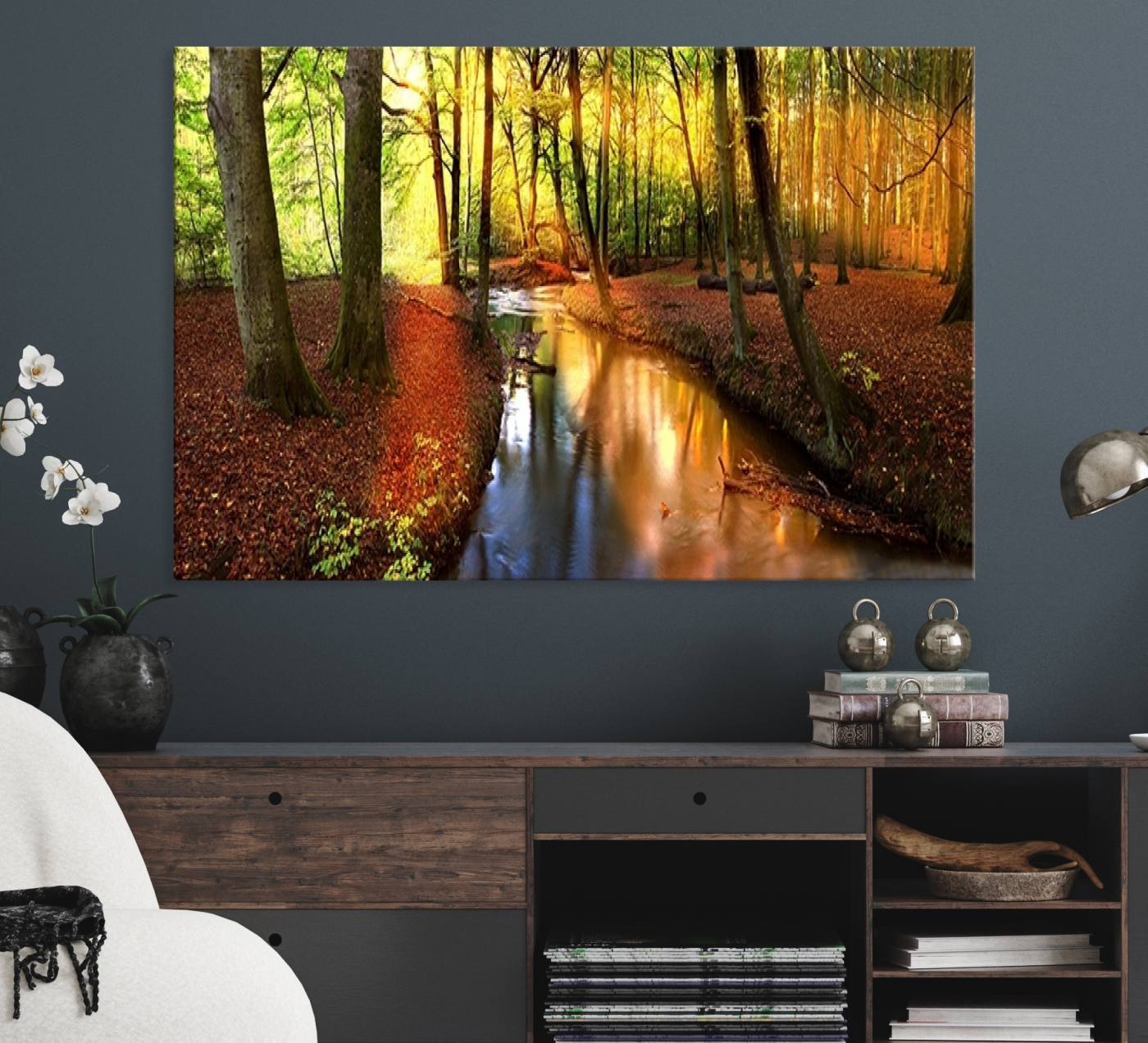38124-MGV-CV-36X24-Wall Art Landscape Canvas Print Small River Inside Colorful Forest