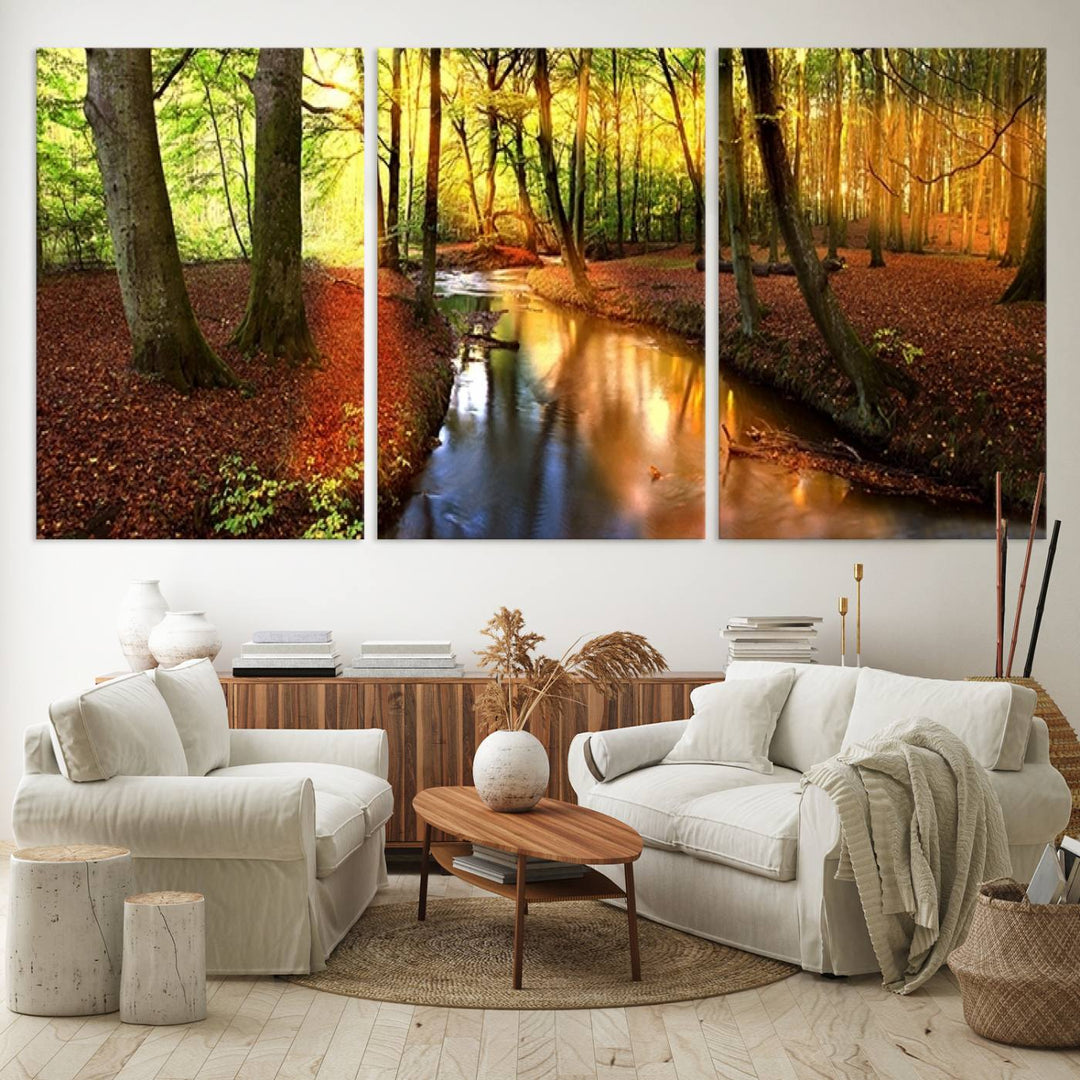 Wall Art Landscape Canvas Print Small River Inside Colorful Forest