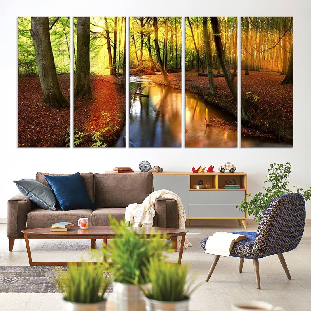 Wall Art Landscape Canvas Print Small River Inside Colorful Forest