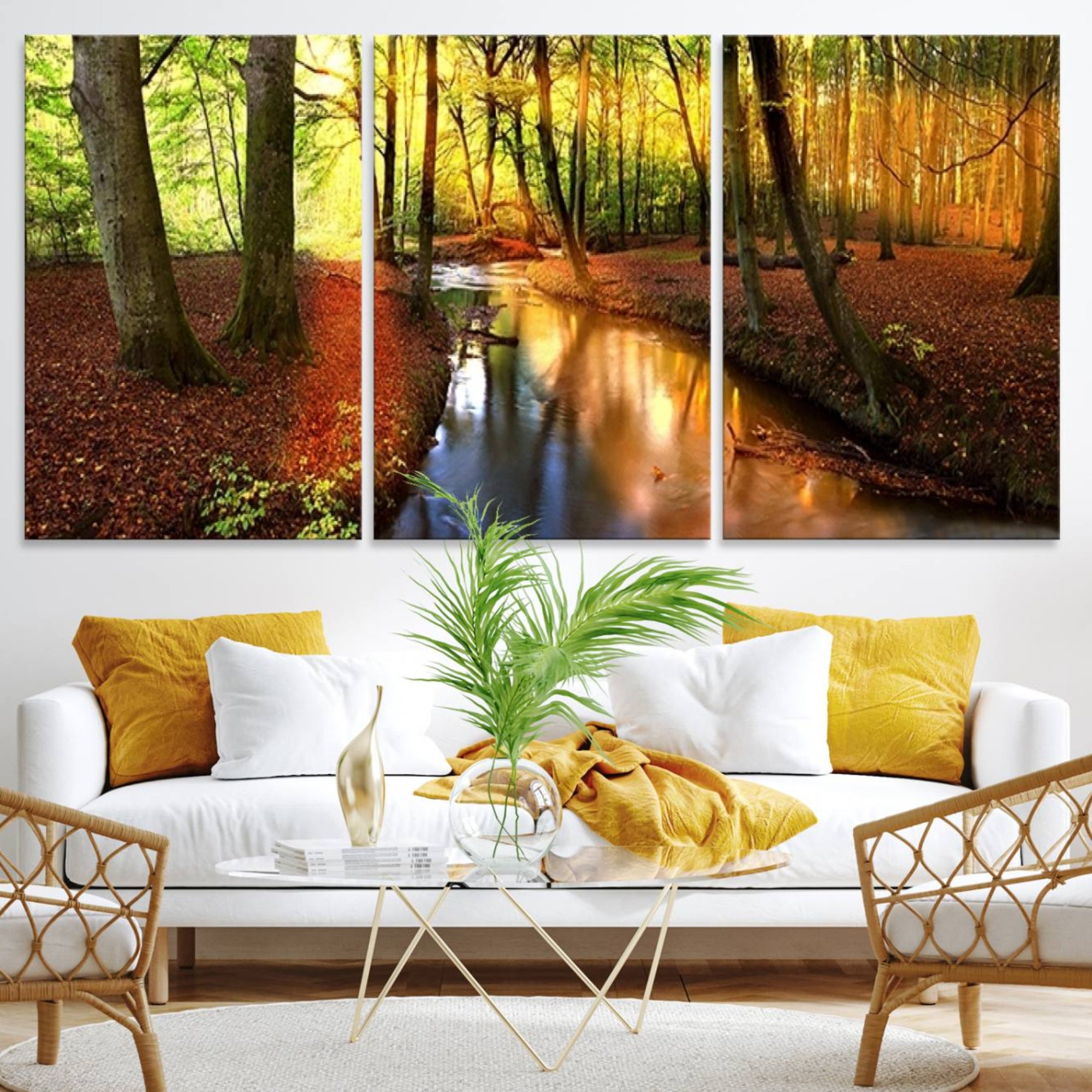 38124-MGV-CV-36X24-Wall Art Landscape Canvas Print Small River Inside Colorful Forest