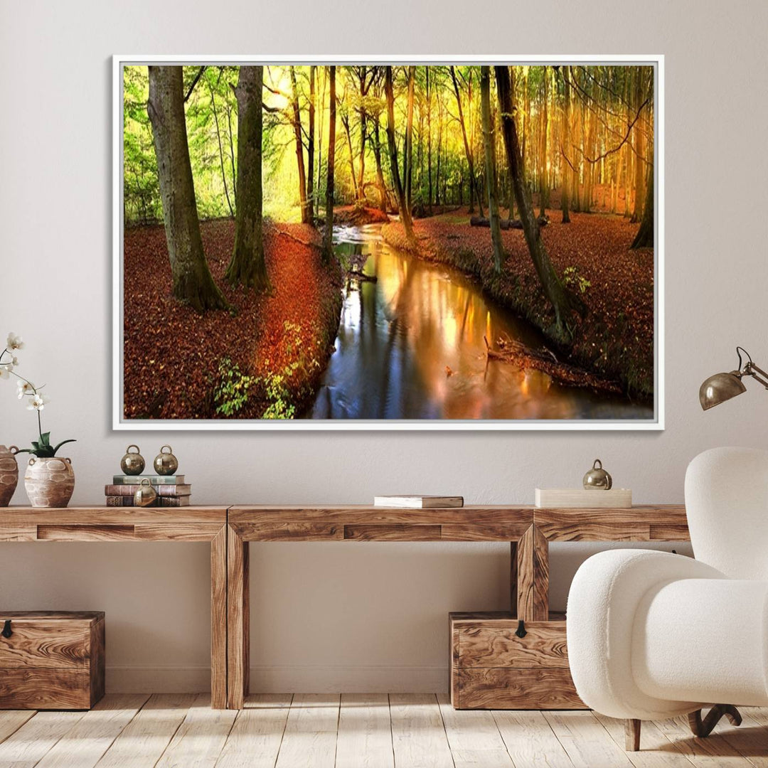 38124-MGV-FC-36X24_White-Wall Art Landscape Canvas Print Small River Inside Colorful Forest