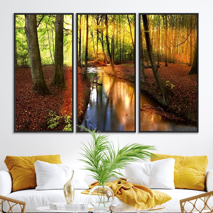38124-MGV-FC-48X32-3P_Black-Wall Art Landscape Canvas Print Small River Inside Colorful Forest