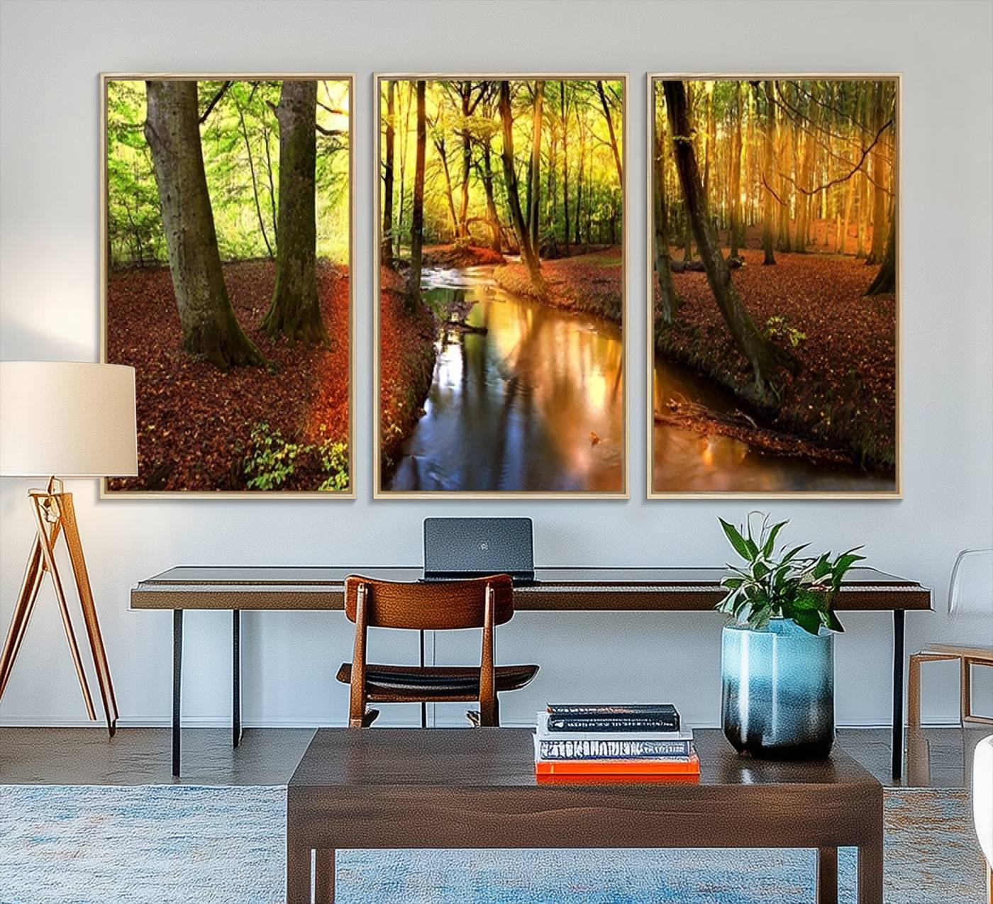 38124-MGV-FC-48X32-3P_Natural-Wall Art Landscape Canvas Print Small River Inside Colorful Forest