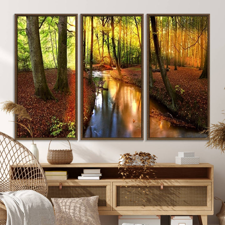 38124-MGV-FC-48X32-3P_Walnut-Wall Art Landscape Canvas Print Small River Inside Colorful Forest
