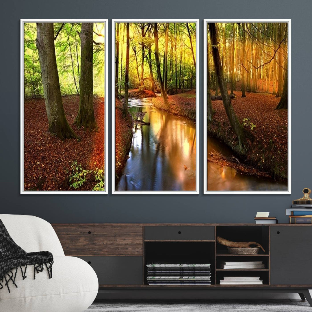 38124-MGV-FC-48X32-3P_White-Wall Art Landscape Canvas Print Small River Inside Colorful Forest
