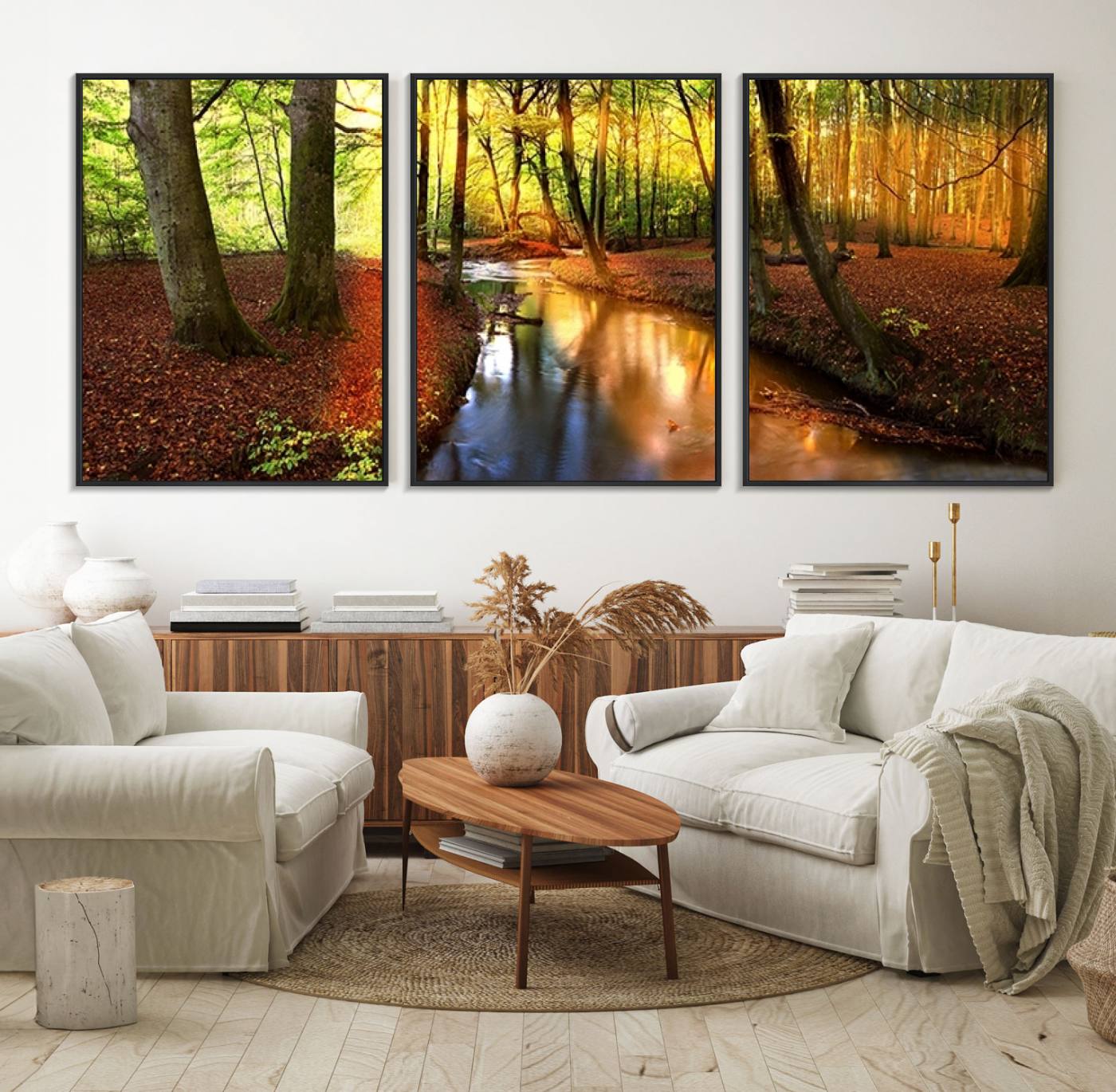 38124-MGV-FC-60X30-3P_Black-Wall Art Landscape Canvas Print Small River Inside Colorful Forest