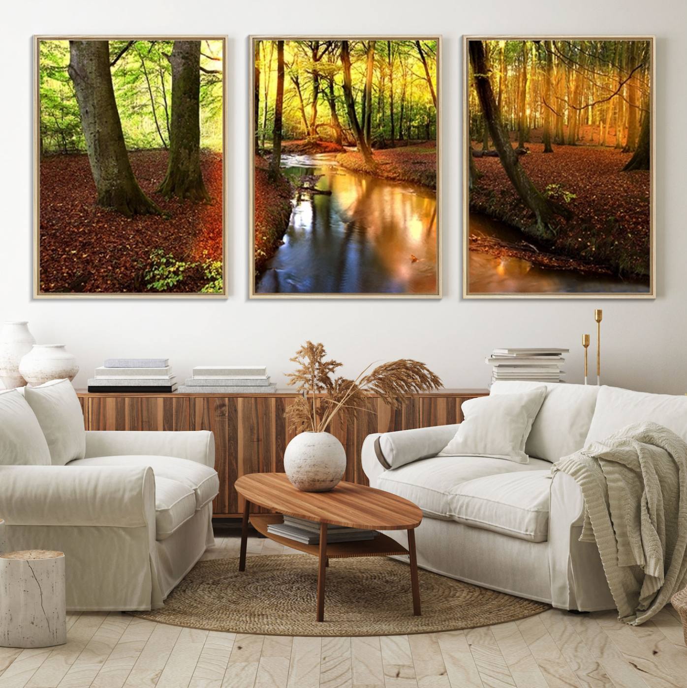 38124-MGV-FC-60X30-3P_Natural-Wall Art Landscape Canvas Print Small River Inside Colorful Forest
