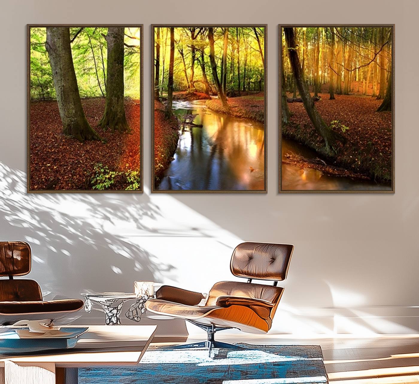 38124-MGV-FC-60X30-3P_Walnut-Wall Art Landscape Canvas Print Small River Inside Colorful Forest