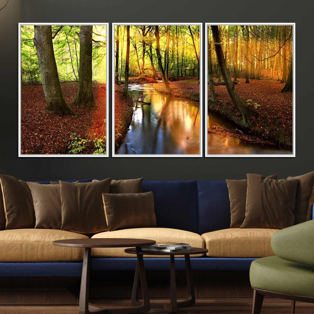 38124-MGV-FC-60X30-3P_White-Wall Art Landscape Canvas Print Small River Inside Colorful Forest