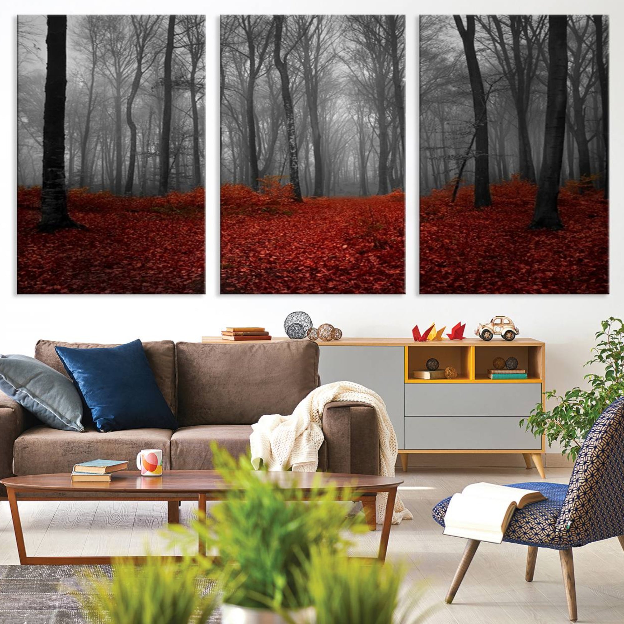 26869-MGV-CV-36X24-Wall Art Landscape Canvas Print Wonderful Forest with Red Leaves