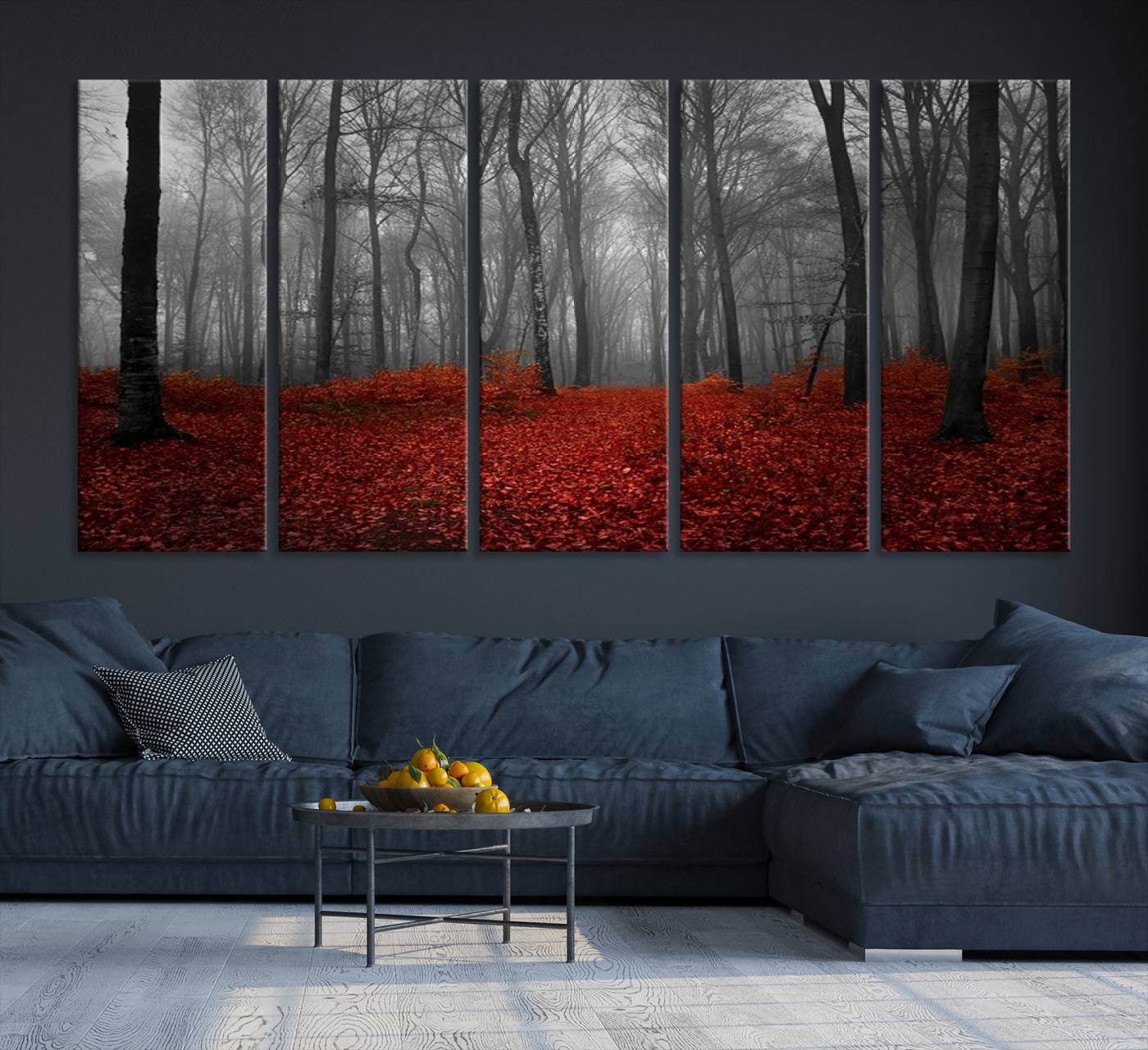 26869-MGV-CV-36X24-Wall Art Landscape Canvas Print Wonderful Forest with Red Leaves on Ground