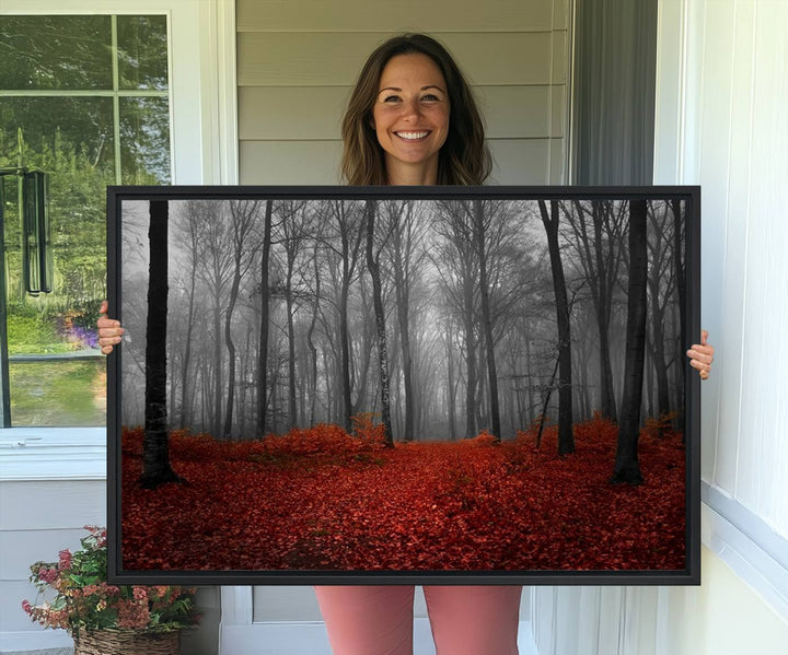 26869-MGV-CV-36X24-Wall Art Landscape Canvas Print Wonderful Forest with Red Leaves on Ground