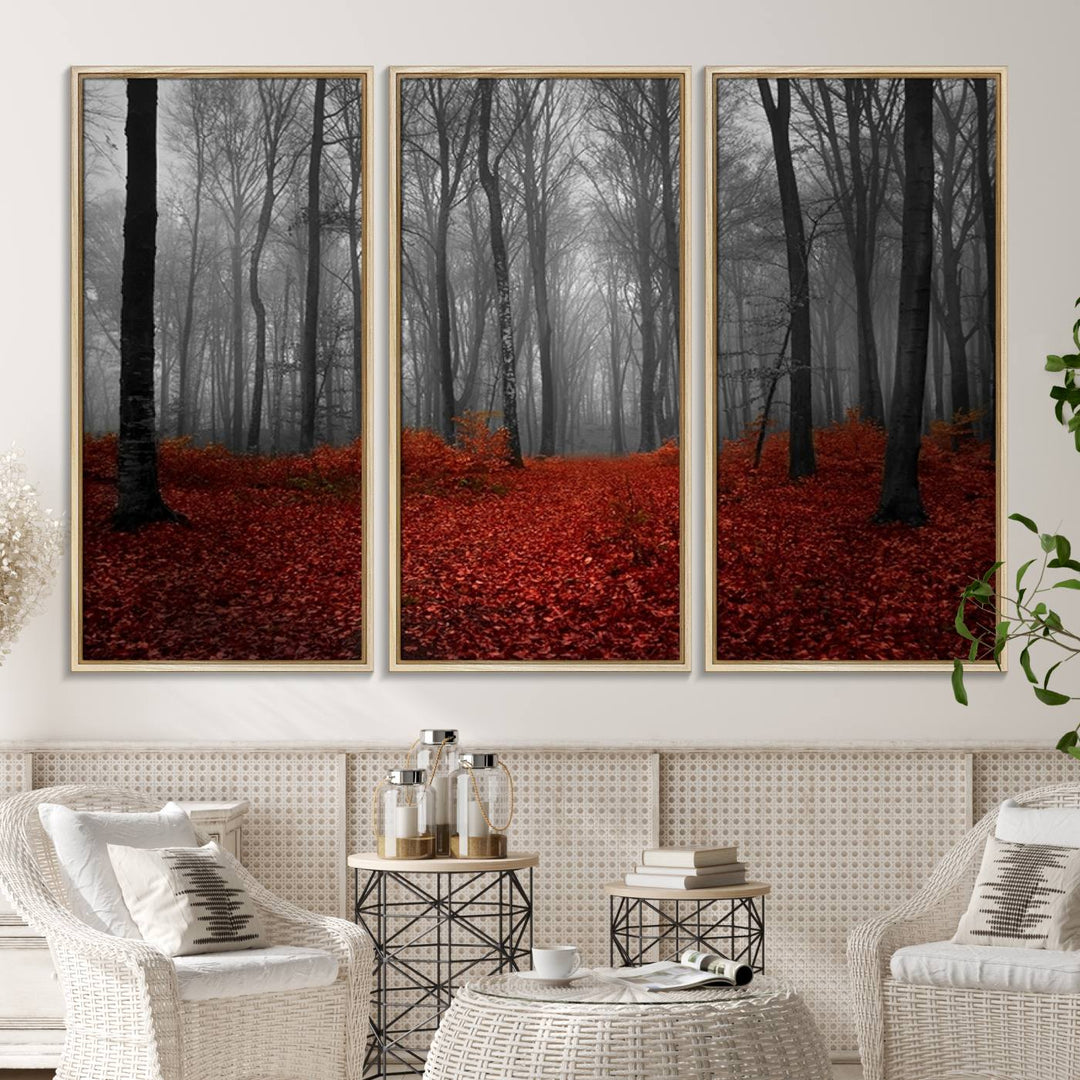 26869-MGV-CV-36X24-Wall Art Landscape Canvas Print Wonderful Forest with Red Leaves on Ground