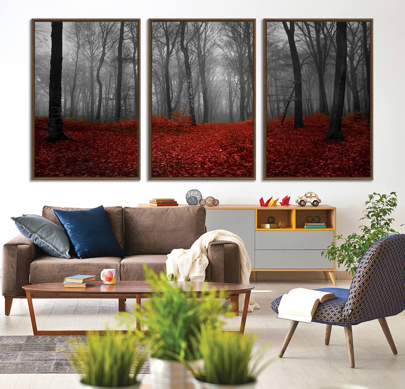 26869-MGV-CV-36X24-Wall Art Landscape Canvas Print Wonderful Forest with Red Leaves on Ground