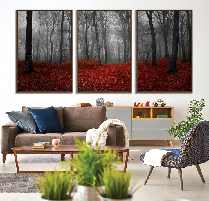 26869-MGV-CV-36X24-Wall Art Landscape Canvas Print Wonderful Forest with Red Leaves on Ground