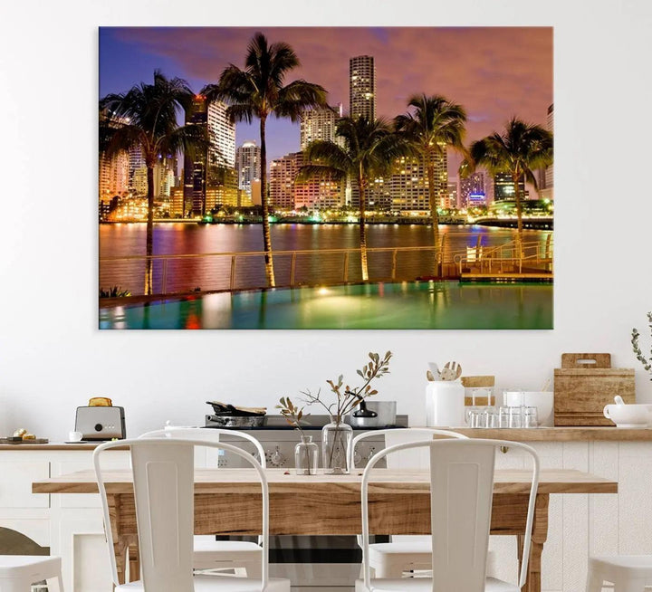 Wall Art MIAMI Canvas Print Miami Skyline with Palms