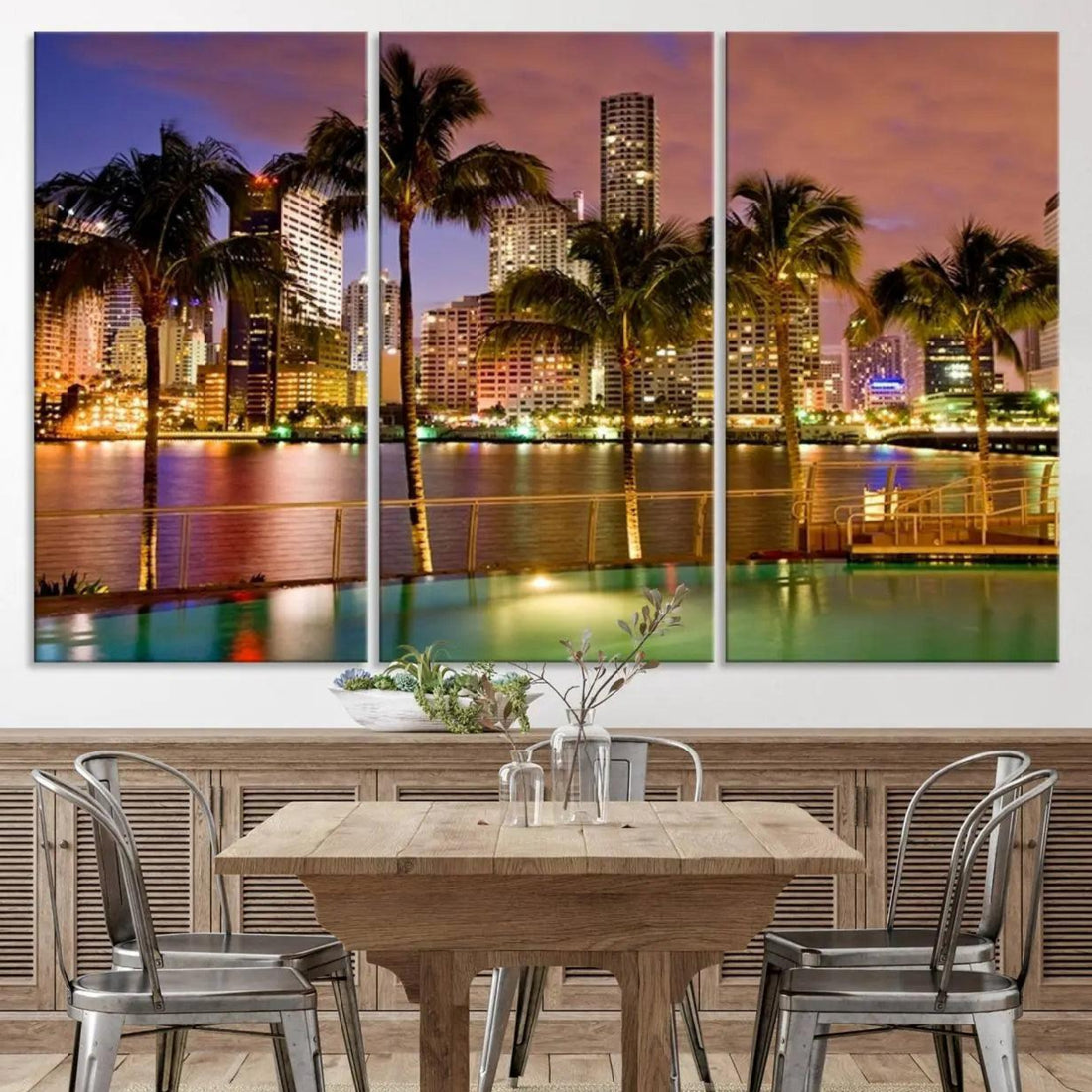 Wall Art MIAMI Canvas Print Miami Skyline with Palms