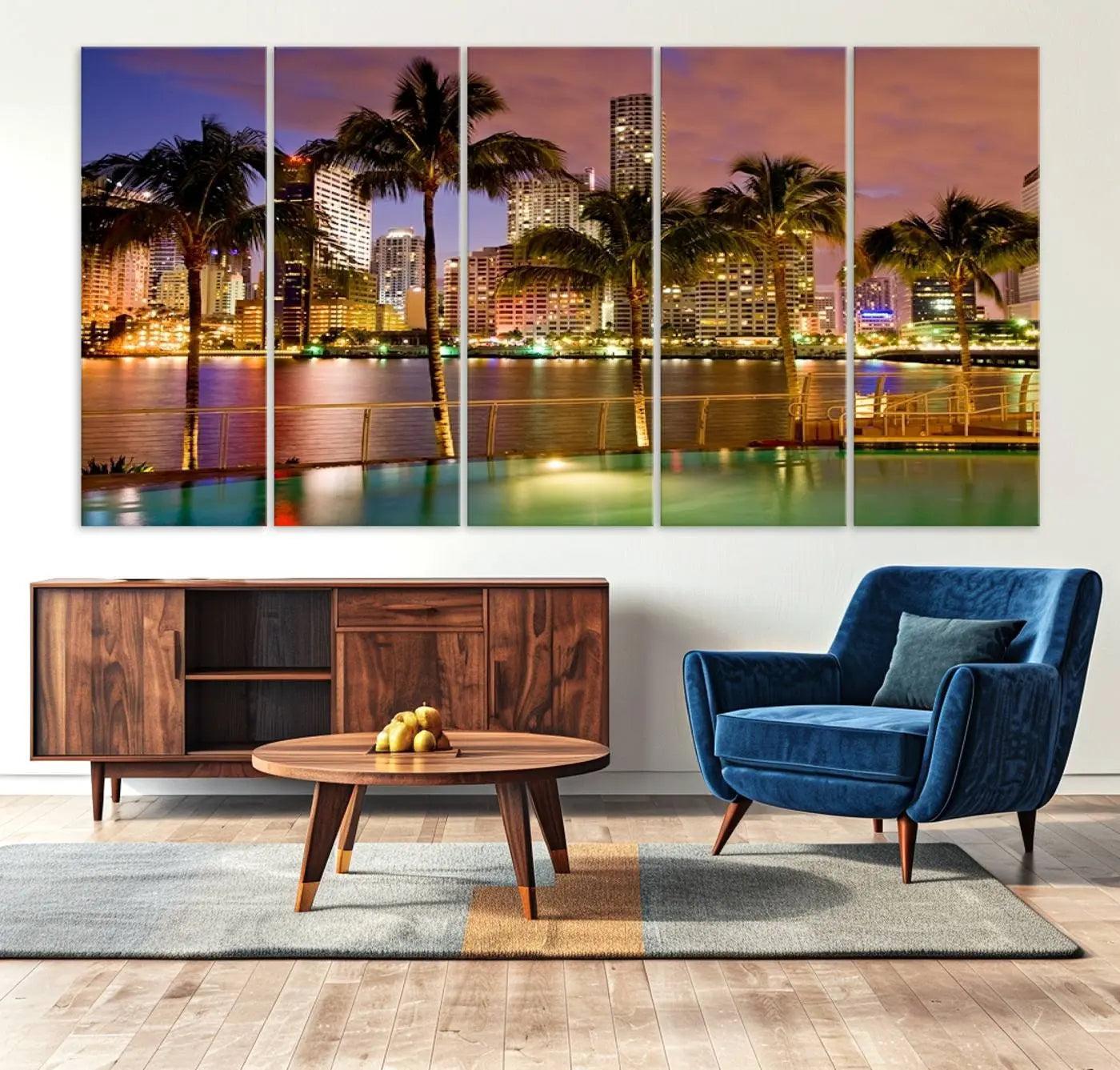 46534-MGV-CV-36X24-Wall Art MIAMI Canvas Print Miami Skyline with Palms