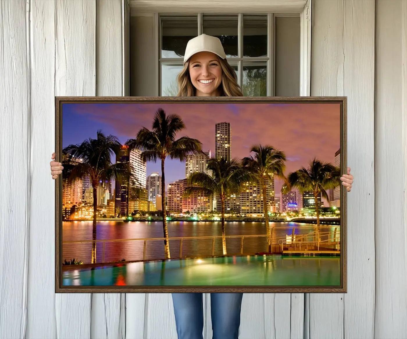 46534-MGV-CV-36X24-Wall Art MIAMI Canvas Print Miami Skyline with Palms