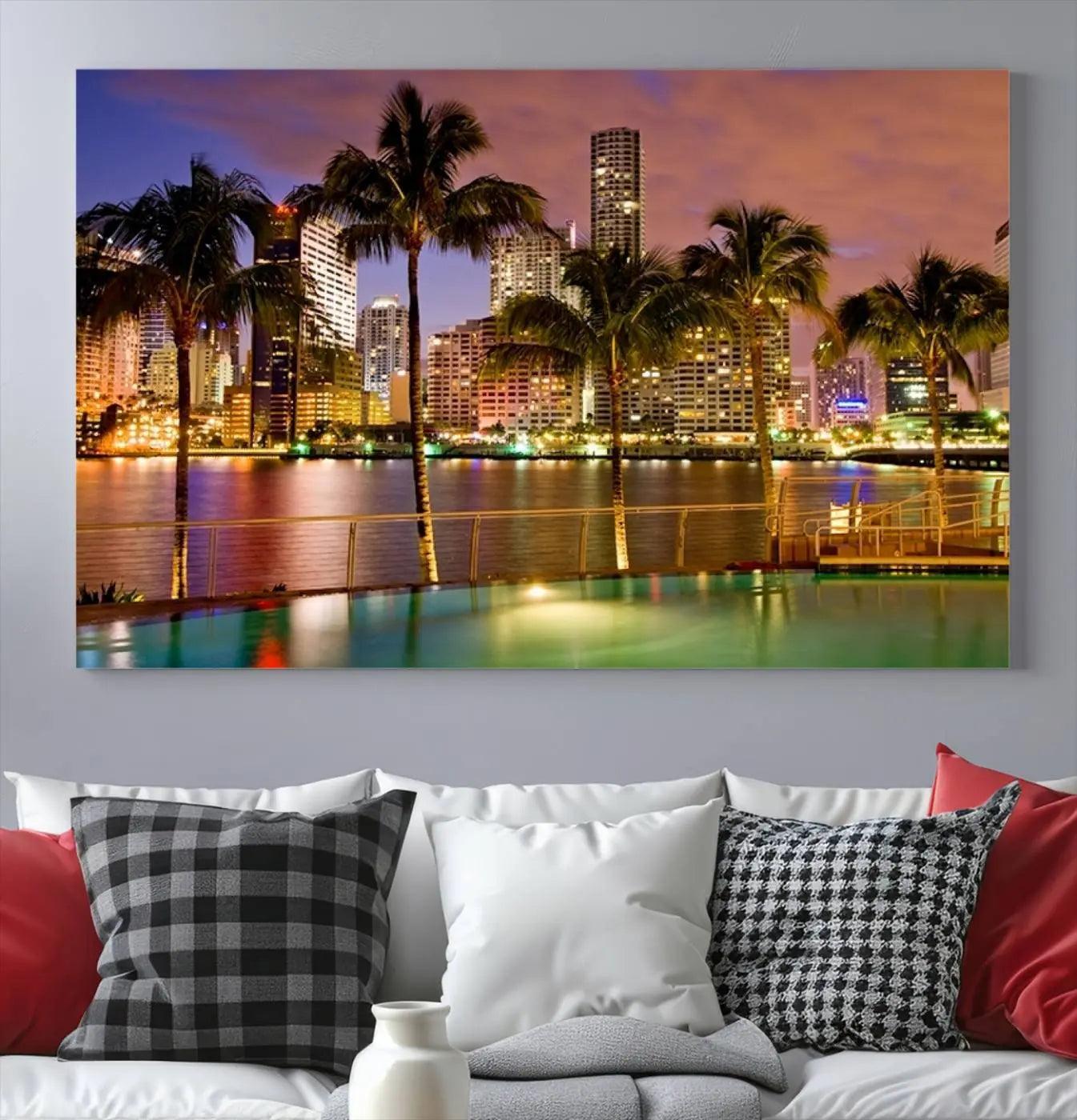 46534-MGV-CV-36X24-Wall Art MIAMI Canvas Print Miami Skyline with Palms