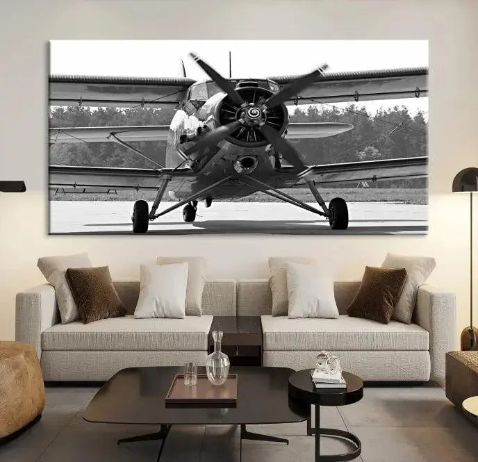 The "Wall Art Old War Planet Canvas Print" portrays a vintage airplane propeller. It is crafted on museum-quality canvas with a UV-protective coating.