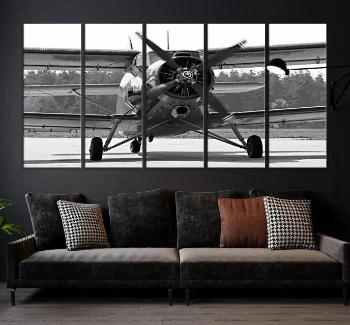 The "Wall Art Old War Planet Canvas Print" portrays a vintage airplane propeller. It is crafted on museum-quality canvas with a UV-protective coating.