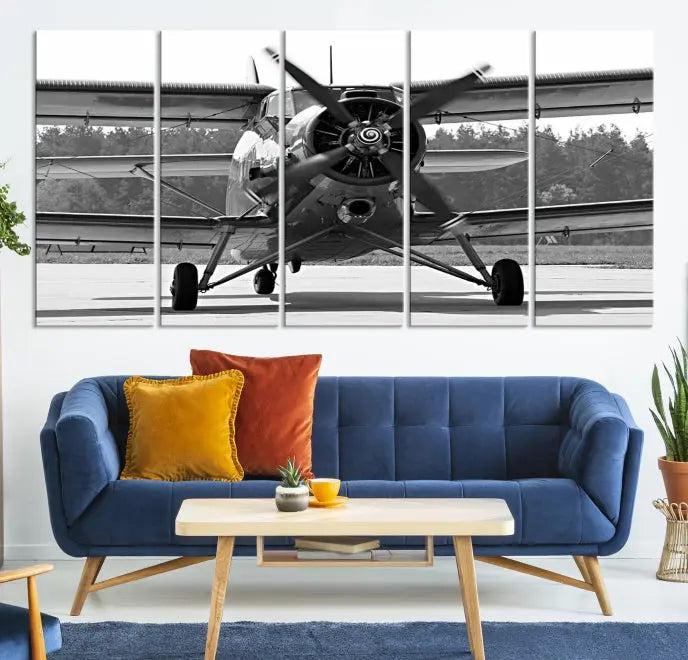 The "Wall Art Old War Planet Canvas Print" portrays a vintage airplane propeller. It is crafted on museum-quality canvas with a UV-protective coating.