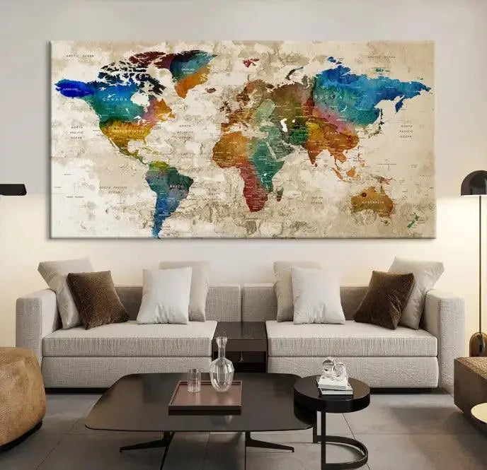 Wall Art Printing World Map Push Pin Prints On Canvas 