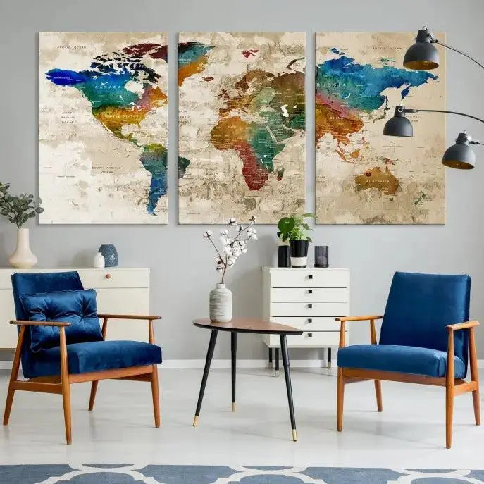 Wall Art Printing World Map Push Pin Prints On Canvas 