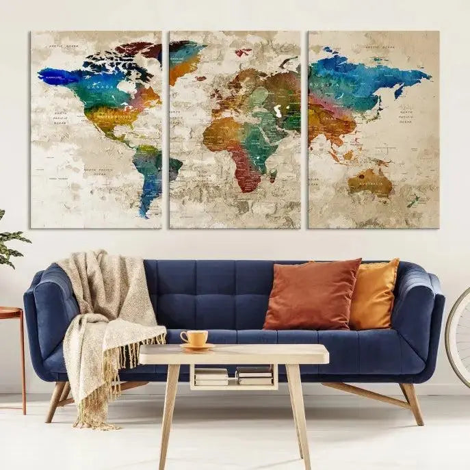 Wall Art Printing World Map Push Pin Prints On Canvas 