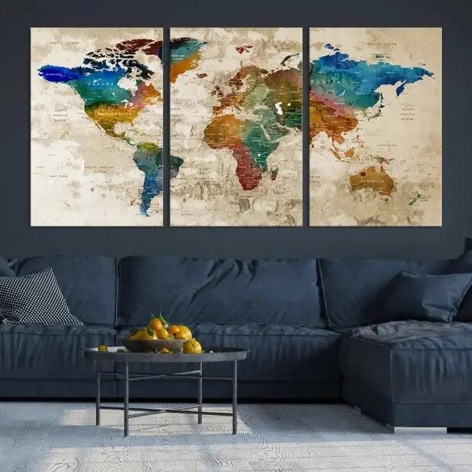 Wall Art Printing World Map Push Pin Prints On Canvas 