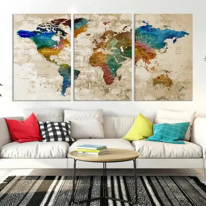 Wall Art Printing World Map Push Pin Prints On Canvas 