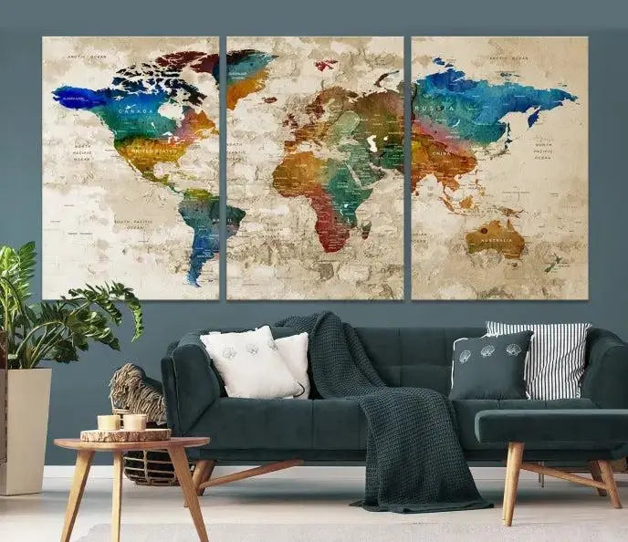 Wall Art Printing World Map Push Pin Prints On Canvas 