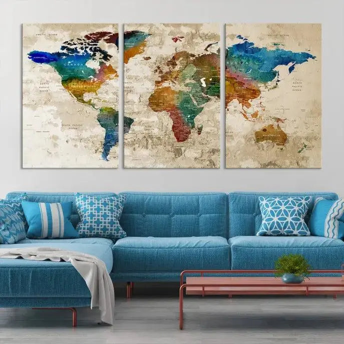 Wall Art Printing World Map Push Pin Prints On Canvas 