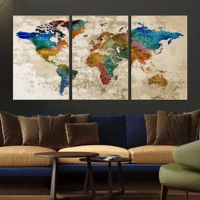 Wall Art Printing World Map Push Pin Prints On Canvas 