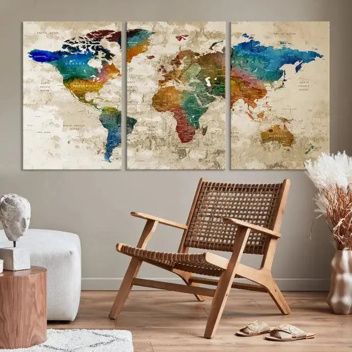 Wall Art Printing World Map Push Pin Prints On Canvas 