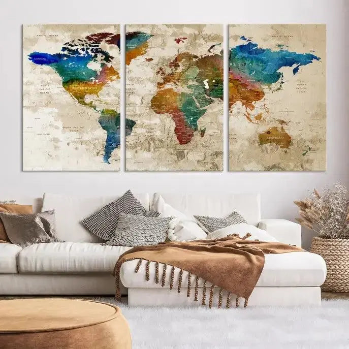 Wall Art Printing World Map Push Pin Prints On Canvas 